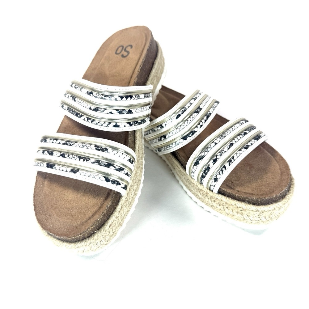 SO‎ Enchanting Snake Slide Sandals Womens 7.5 White Black Espadrille Platform